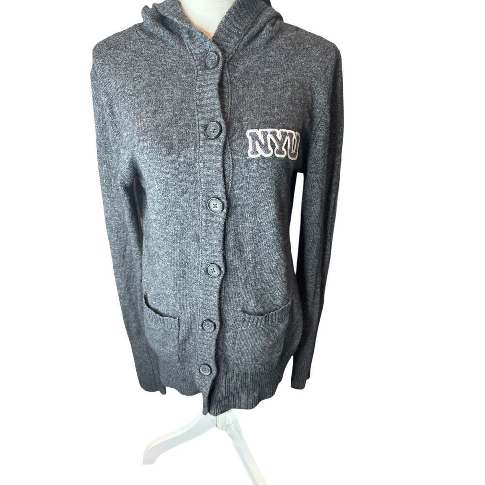 New York University NYU Unisex Grey Cardigan Angora Tish Stern Vintage XL VTG